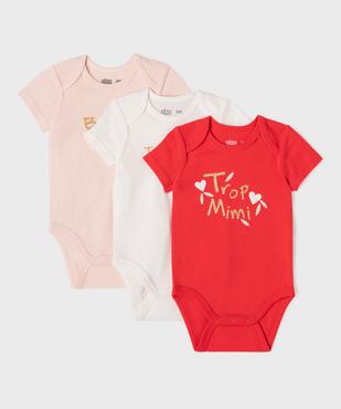 Body à manches courtes avec message pailleté bébé fille (lot de 3) vue6 - GEMO 4G BEBE - GEMO