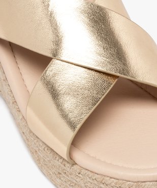 Sandales femme à talon compensé en corde et à larges brides métallisées vue8 - GEMO 4G FEMME - GEMO