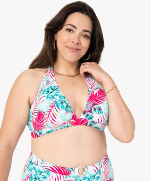 Haut de maillot de bain femme triangle imprimé feuillage vue1 - GEMO (PLAGE) - GEMO