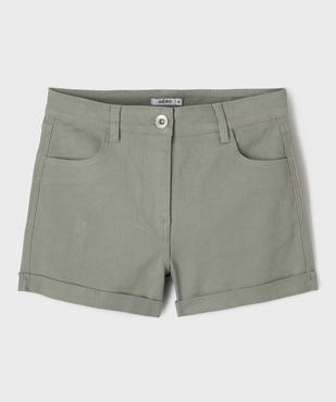 Short en denim avec revers cousus fille vue1 - GEMO (JUNIOR) - GEMO