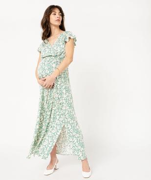 Robe longue à col cache-cœur et manches courtes volantées femme vue2 - GEMO 4G MATERN - GEMO