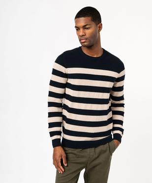 Pull à col rond en coton à rayures homme vue5 - GEMO 4G HOMME - GEMO
