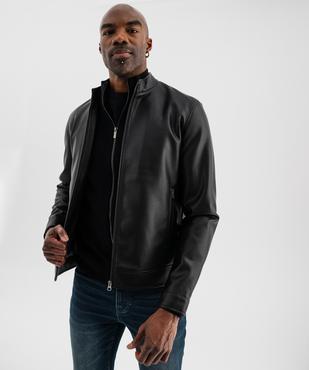 Blouson en cuir imitation fermeture zippée homme vue1 - GEMO (HOMME) - GEMO