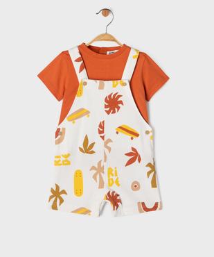 Ensemble 2 pièces bébé garçon tee-shirt et salopette en maille vue1 - GEMO(BEBE DEBT) - GEMO