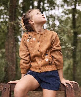 Gilet en maille chinée et brodée de fleurs fille - LuluCastagnette vue4 - LULUCASTAGNETTE - GEMO