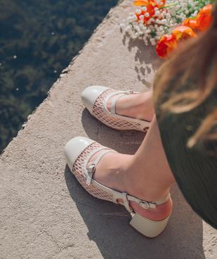 Escarpins slingback en tulle et matière vernie femme - Follow Me vue1 - FOLLOW ME - GEMO