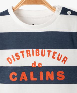 Tee-shirt manches courtes à rayures et message bébé garçon vue2 - GEMO(BEBE DEBT) - GEMO