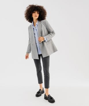 Pantalon droit extensible en toile chinée avec ceinture femme vue1 - GEMO(FEMME PAP) - GEMO