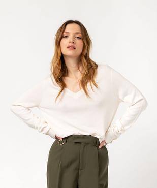 Pull fin à col V avec boutons aux poignets femme vue1 - GEMO 4G FEMME - GEMO