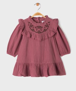 Robe manches longues en gaze de coton brodé bébé fille vue1 - GEMO(BEBE DEBT) - GEMO