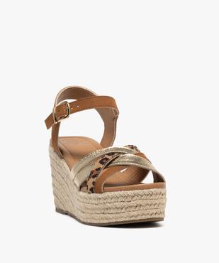 Sandales à talon compensé en corde et brides croisées femme vue3 - FOLLOW ME G4G - GEMO