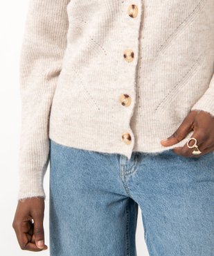Gilet à col V en maille douillette avec gros boutons femme vue2 - GEMO(FEMME PAP) - GEMO