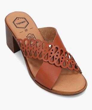 Mules femme à talon et brides croisées en cuir ajouré - Tanéo vue5 - TANEO - GEMO