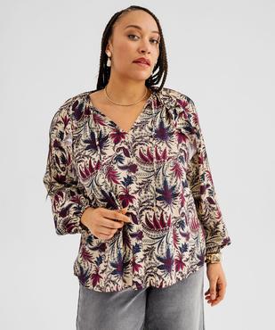 Blouse fluide à motifs fleuris avec volants femme grande taille vue1 - GEMO (G TAILLE) - GEMO