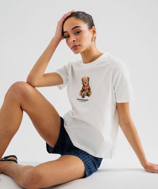 Tee-shirt manches courtes avec motif ourson femme - LuluCastagnette vue1 - LULU CASTAGNETTE G4G D - GEMO