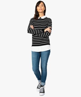 Pull femme 2 en 1 à rayures avec col et bas chemise vue5 - GEMO(FEMME PAP) - GEMO