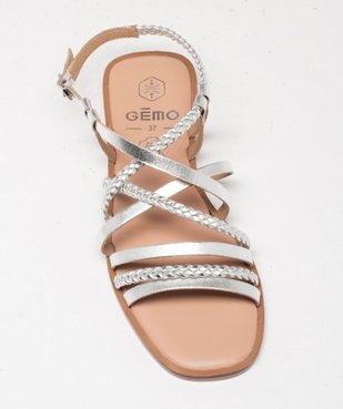 Sandales femme plates unies en cuir et à fines brides métallisées vue5 - GEMO (CASUAL) - GEMO