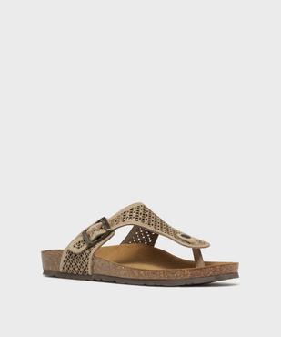 Sandales plates en cuir à entredoigt et large bride ajourée femme vue3 - VALENTINA BALDANO GEMO FORGOOD - GEMO