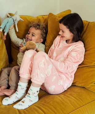 Pyjama en velours 2 pièces imprimé cœur fille vue1 - GEMO (ENFANT) - GEMO