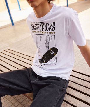 Tee-shirt à manches courtes en coton avec inscription skate garçon vue1 - GEMO (JUNIOR) - GEMO