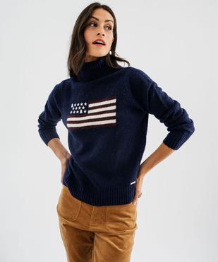 Pull à col roulé et motif drapeau US avec de la laine femme - LuluCastagnette vue1 - LULUCASTAGNETTE - GEMO