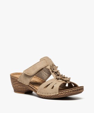 Mules femme confort avec fleurs en relief et bride à scratch vue2 - GEMO (CONFORT) - GEMO