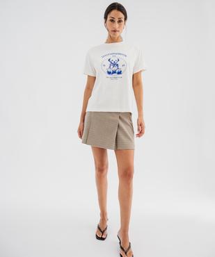 Tee-shirt manches courtes en jersey de coton épais brodé femme - LuluCastagnette vue1 - LULU CASTAGNETTE G4G D - GEMO