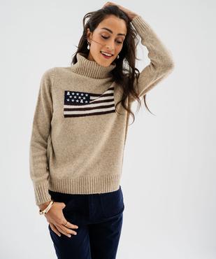 Pull à col roulé et motif drapeau US avec de la laine femme - LuluCastagnette vue1 - LULUCASTAGNETTE - GEMO