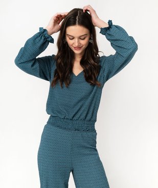Blouse manches longues en maille extensible texturée imprimée femme vue3 - GEMO(FEMME PAP) - GEMO