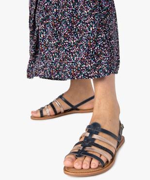 Sandales femme à talon plat et brides multiples en cuir vue1 - GEMO (CASUAL) - GEMO