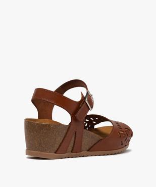 Sandales femme à talon compensé et bride en cuir ajouré vue4 - GEMO(URBAIN) - GEMO
