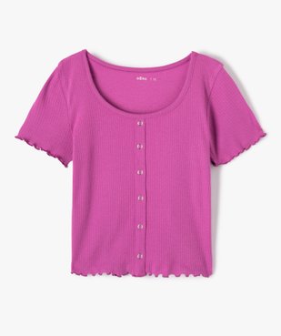 Tee-shirt fille à manches courtes en maille côtelée  vue1 - GEMO (JUNIOR) - GEMO