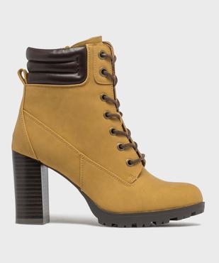 Bottines femme à talon haut avec col matelassé à zip et à lacets ronds cirés vue1 - GEMO(URBAIN) - GEMO