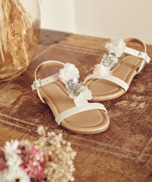 Sandales filles à talon plat et fleurs en tulle vue1 - GEMO (ENFANT) - GEMO