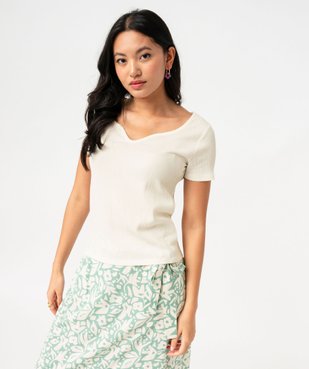 Tee-shirt manches courtes en maille gaufrée femme vue6 - GEMO(FEMME PAP) - GEMO