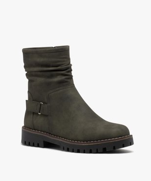 Boots femme à talon plat dessus uni avec col plissé vue3 - GEMO (CASUAL) - GEMO