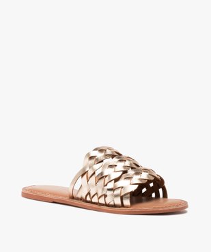 Mules femme à talon plat dessus cuir tressé - Tanéo Coupe spéciale pied large vue2 - TANEO - GEMO
