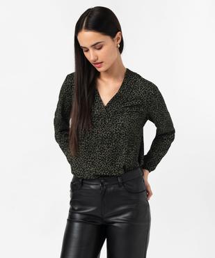 Tee-shirt à manches longues et col V en maille texturée femme vue1 - GEMO 4G FEMME - GEMO