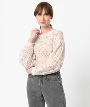 Tee-shirt femme à manches longues en maille ajourée  vue1 - GEMO(FEMME PAP) - GEMO