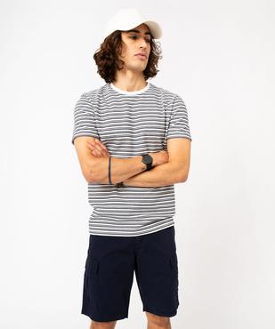 Tee-shirt à manches courtes en maille texturée à rayures homme vue6 - GEMO