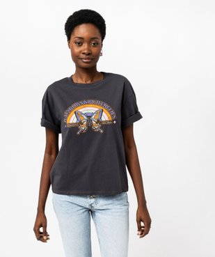 Tee-shirt à manches courtes avec motif hippie femme vue1 - GEMO 4G FEMME - GEMO