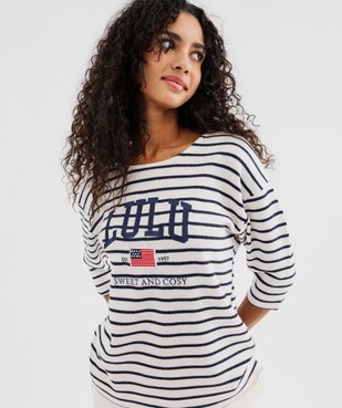 Pyjama en maille avec haut rayé femme - LuluCastagnette vue3 - LULUCASTAGNETTE - GEMO