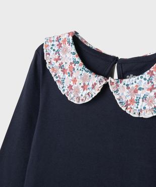 Tee-shirt manches longues à col Claudine fleuri fille vue3 - GEMO 4G FILLE - GEMO