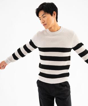 Pull rayé en grosse maille homme vue1 - GEMO (HOMME) - GEMO