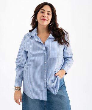 Chemise longue manches longues à rayures femme grande taille vue4 - GEMO (G TAILLE) - GEMO
