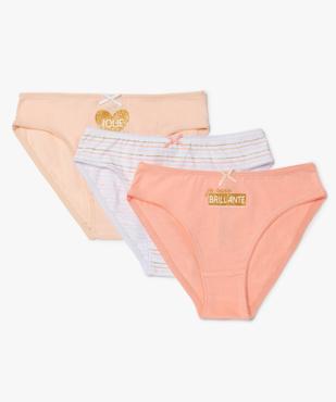 Culotte fille avec motifs pailletés 100% coton biologique (lot de 3) vue1 - GEMO 4G FILLE - GEMO