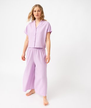 Haut de pyjama forme chemise manches courtes en lin femme vue6 - GEMO 4G FEMME - GEMO