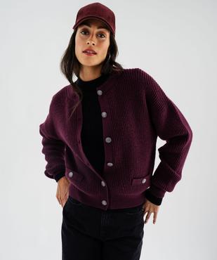 Gilet en grosse maille côtelée extensible avec boutons gravés femme vue1 - GEMO(FEMME PAP) - GEMO