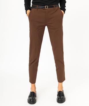 Pantalon en toile extensible coupe slim avec ceinture femme vue2 - GEMO(FEMME PAP) - GEMO