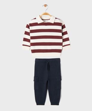 Ensemble 2 pièces pull rayé + pantalon cargo en maille bébé garçon vue1 - GEMO(BEBE DEBT) - GEMO